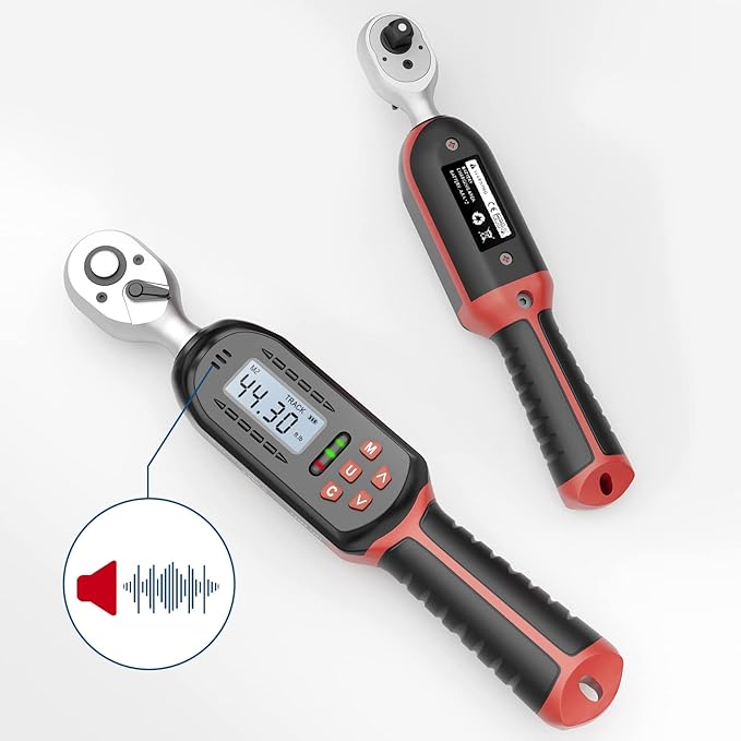 VANPO 3/8 Inch Digital Torque Wrench with Preset Values, 2.2-44.3 Ft-lbs/3-60Nm, Buzzer and LED Notification, Small Electronic Torque Wrench for Motorcycles