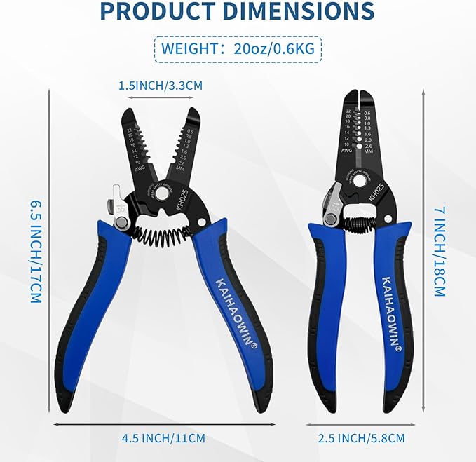 KAIHAOWIN 5 Pack Wire Stripper and Cutter with Safety Lock and Spring Loaded Professional Stripping Pliers Electrican Tool Small Gauge for 10-22 AWG Stranded Wire