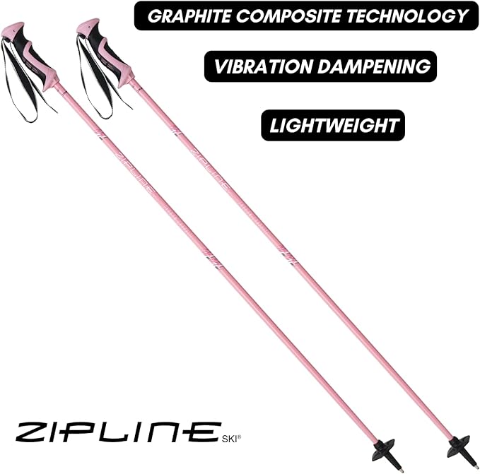 Zipline Lollipop 14.0 Graphite Carbon Composite Ski Poles – Lightweight, Durable, All-Mountain – Ergonomic Grip, Vibration Dampening, Ideal for Groomers and Freestyle. Choice of Skiers