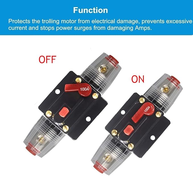 100A/150A Audio Circuit Breaker Auto Car Stereo Inline Fuse Holders Inverter, Manual Reset 12V-24V DC for Automotive Marine Boat Audio System Protection (100A)