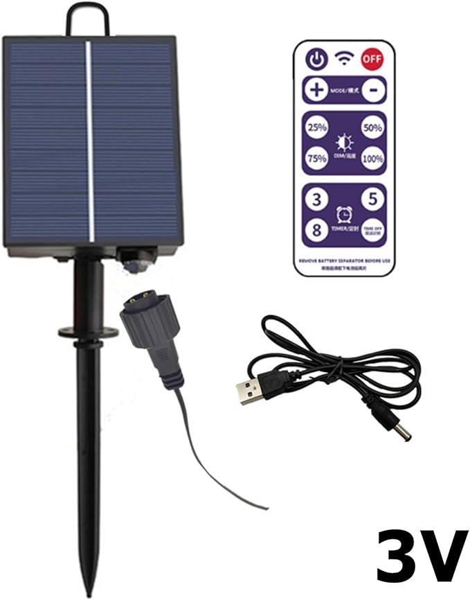 Delaman Solar Battery Box for LED String Lights, Outdoor String Lights Control Panel with DC Charging 8 Remote Control Modes (3V)