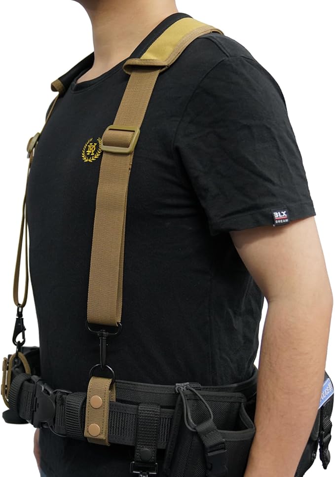 KUNN Tactical Duty Belt Suspenders with Metal Hook,Men Padded Police Harness for Duty Belt,Khaki