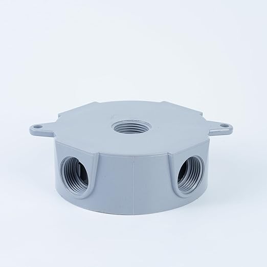 /2-Inch or 3/4-Inch Weatherproof Electrical Junction Box with Adapters, Gray, Indoor/Outdoor Installation (Round Box)