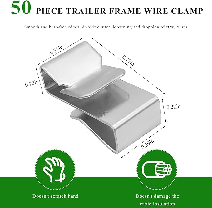 50 PCS Trailer Frame Wire Clips, 0.72"/18mm Steel Trailer Wiring Clips for Automotive Wires Management, Cable Organization for Boat Trailer, Fishing Boat, Car Accessories (50 PCS)