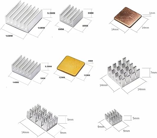 Pastall 100 PCS (8 Different Sizes) Heatsink Kit with Conductive Adhesive Tape, Aluminum Heat Sinks Cooler and Copper Heat Sink for Raspberry Pi A B B+ 2/3/4/5
