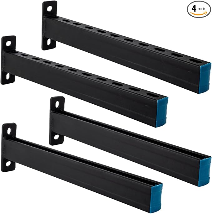 4 Pack Steel Shelf Bracket,Black Powder-Coating,Display Bracket,DIY Projects,Metal Strut Channel, Slotted,Pipe Suppor,22 in Length