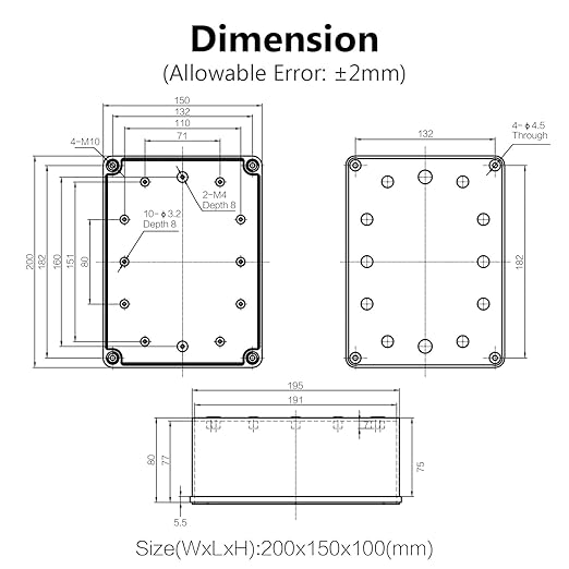 LeMotech IP67 Waterproof Junction Box ABS Plastic Project Box Dustproof Electrical Box Outdoor Enclosure for Electronics DIY Case Gray 7.9X 5.9X 3.9 inch (200x 150x 100 mm)