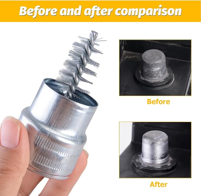 Car Battery Terminal Cleaner Brush Kit, Vehicle Battery Post with 12PCS Washers Protector Fiber 2PCS Cleaning Brush, Automotive Post Terminal Cleaners Accessories, Universal Fit