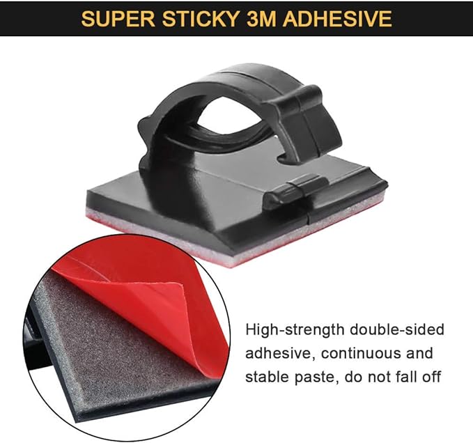 Adhesive Cord Organizer, Management 3M Cable Ties Wire Clips Organizer Cable Clamp Holders for Desk Car Tables PC Laptop TV Home Office Walls (0.80"x0.6", 100pcs, Black)