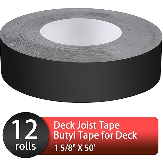 DPEI 12 Pack Joist Tape for Decking,1 5/8" X 50' Heavy Duty Deck Joist Tape Protect Joist Flashing Tape Butyl Deck Tape for Joists,Beams