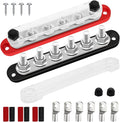 250A 12V-48V Bus Bar Marine Power Distribution Block with Cover with 6 x 5/16”Post,Battery Bus Bar (Pair,Red & Black),Automotive Busbars 12 Volt for Car Boat Solar Wiring