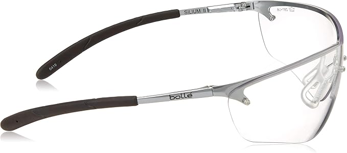 Bollé Safety 40073 Silium Safety Eyewear with Silver Metal + TPE Semi-Rimless Frame and Clear Lens