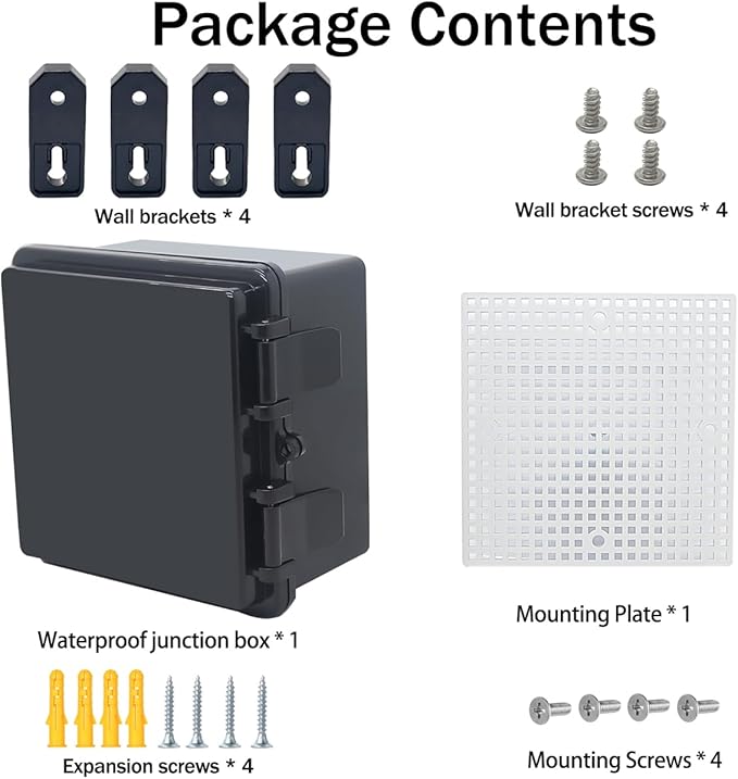 Junction Box, Hinged Black Cover IP67 Waterproof ABS Project Box with Mounting Plate Electrical Box Enclosure with Wall Bracket 5.9 x 5.9 x 3.5inch(150x150x90mm)