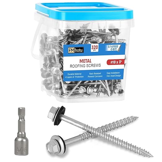 Metal Roofing Screws #10×3Inch, 1000-PCS, Hex Head Rustpert Coating Sheet Metal to Wood Siding Screw with EPDM Rubber Washer, Sharp Point, Hex Socket Included