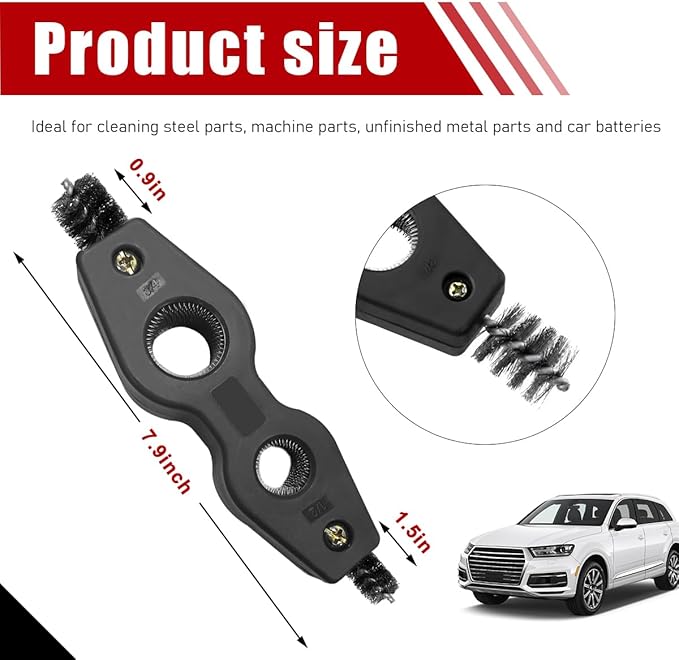 Car Battery Terminal Cleaning Brush, 4 in 1 Steel Wire Brush Heads for Battery Terminals Pipes, Anti-Rust Battery Terminals Machine Parts Cleaning Tool, Universal Car Accessories (Black)