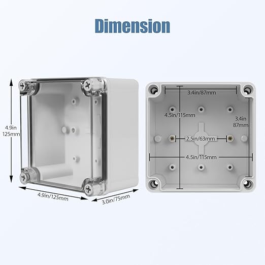 LeMotech Junction Box IP67 Waterproof Dustproof Electrical Box Project Box DIY Enclosure Gray with Transparent Clear Cover, External Size 4.9x4.9x3.0in (125x125x75mm)