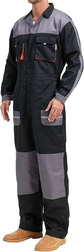 Men's Work Coveralls Multi Pockets Garage Work Jumpsuit Zip Coverall One Piece Workwear Mechanic Overalls