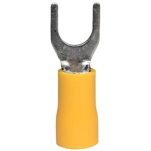 PAPUGA 25PCS 12-10 AWG (4-6 mm2) 1/4" / M6 Narrow Version Insulated Fork Spade Crimp Connector, 600V 48A, CE RoHS Automotive Electrical Crimp Terminal, Appliance & HVAC