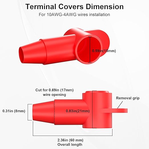 BetyBedy 10 Pack Silicone Battery Terminal Covers for 10-4AWG Wire, Insulated Battery Terminal Protectors for 1/4", 5/16", 3/8" Battery Post, Battery Stud and Power Junction Blocks Cover