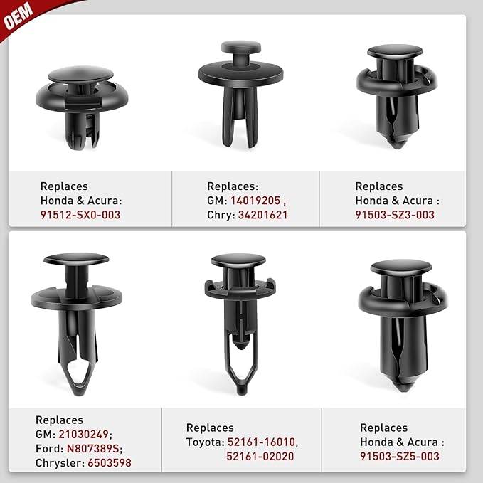 Nilight 240PCS Car Retainer Clips Fastener Remover 6.3mm 8mm 9mm 10mm Expansion Screws Replacement Kit Bumper Push Rivet Clips for GM Ford Toyota Honda Chrysler Bonus Fastener Remover 2 Years Warranty