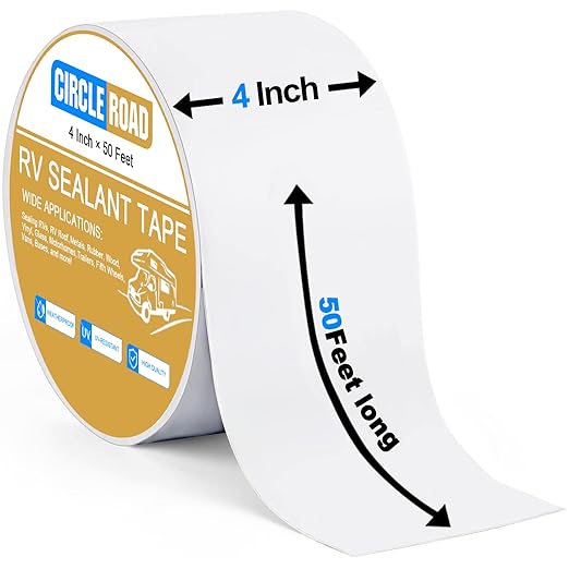 RV Roof Tape White, 4 Inch X 50 Feet RV Repair Sealant Tape, Stop Camper Roof Leaks, UV-Resistant, Weatherproof and Reliable for Camper, Trailer, Boat (4In-50FT)