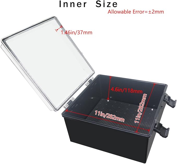 Junction Box, Hinged Black Clear Cover IP67 Waterproof ABS Project Box with Mounting Plate Electrical Box Enclosure with Wall Bracket 11.8 x 11.8 x 6.7inch(300x300x170mm)