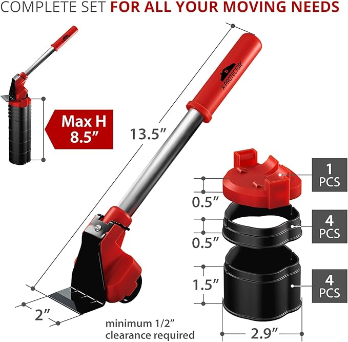 X-Protector Furniture Lifter Tool - Premium Furniture Jack Lifter Tool to Lift Furniture Easily - Appliance Lifter with 8.5" Adjustable Height - Ideal Jack to Lift Furniture Easily with Minimal Effort