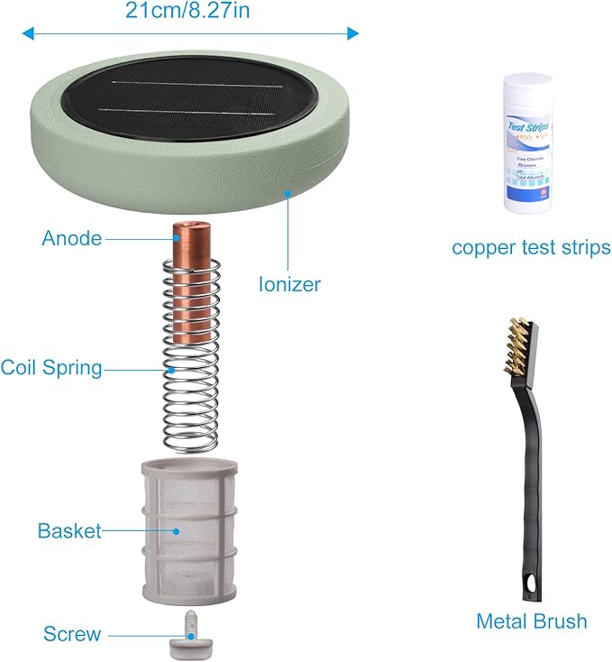 Solar Pool Ionizer for Above Ground, Floating Copper Pool Cleaner, Up to 40,000 Gallons, Swimming Pools Water Cleaner for in-ground Pools and spas (Green)