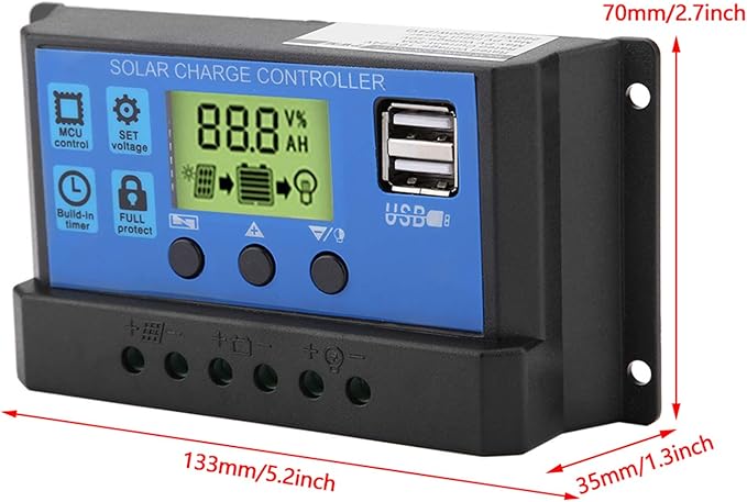 PWM Solar Charge Controller 12V/24V 20A LCD Display USB Port Solar Panel Battery Regulator Overload Protection for Street Light (YJSS-20A)