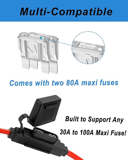2 Pack Inline Maxi Fuse Holder - 8 AWG 12V Automotive Blade Fuse Holders with 2 Pcs 80 AMP Maxi Fuses