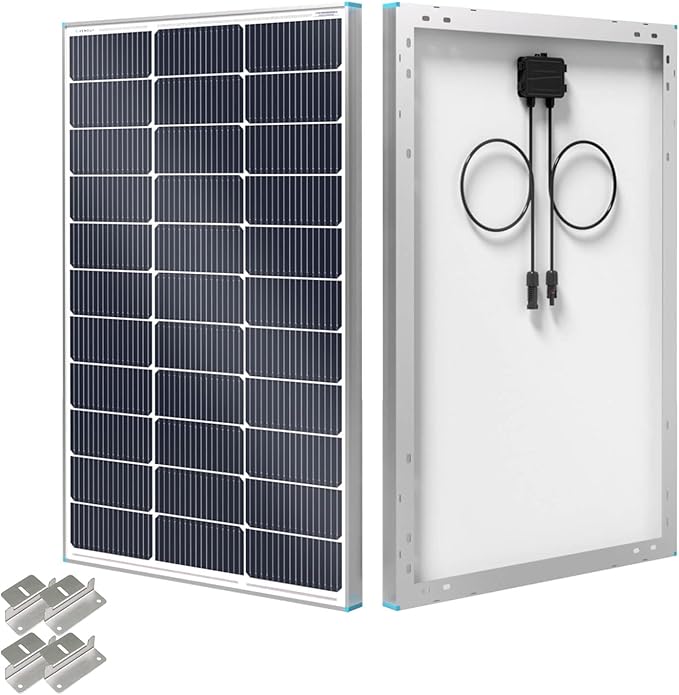 Renogy N-Type 100 Watt Solar Panel with Mounting Z Brackets, 16BB 100W Solar Panel 12V, 25% High Efficiency PV Module Power Charger for RV Camper Marine Home Rooftop Off-Grid
