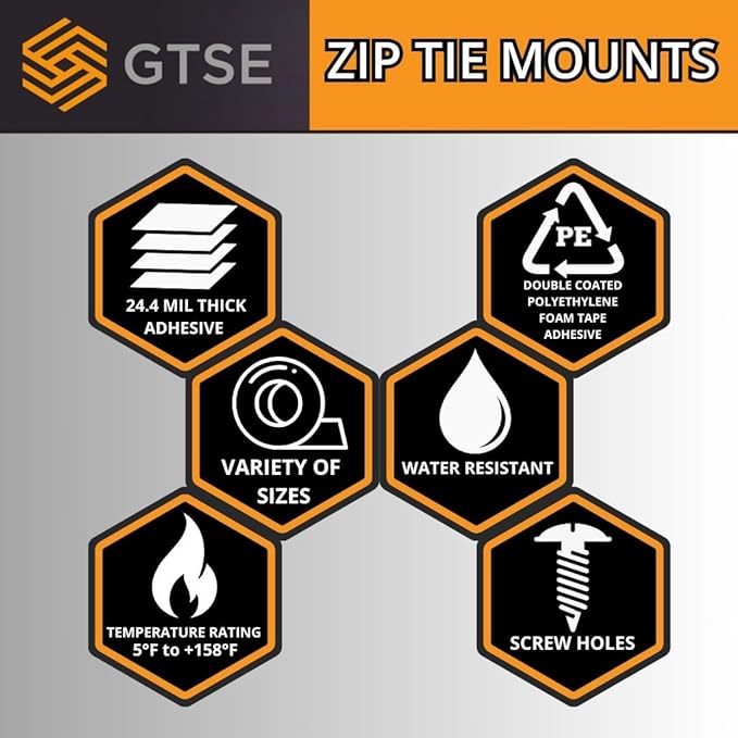 GTSE 100 Pack White Zip Tie Mounts, 3/4" Adhesive Mounting Squares, Cable Tie Mount, Cable Clips Organizer Holders, Zip Tie Anchor for Wire Bundles, UV Resistant Tie Wrap Bases