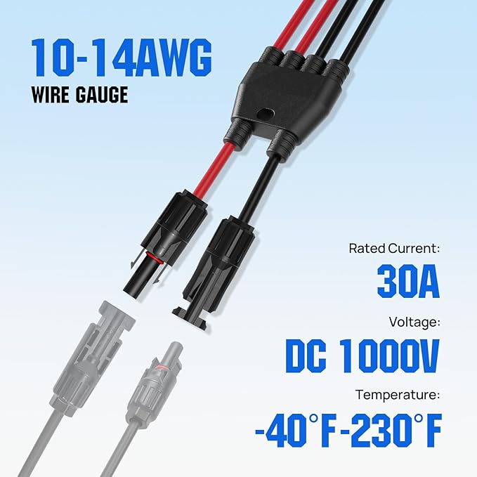 ECO-WORTHY Integrated Solar Connector 2-4 Y Branch Parallel PV Adapter Cable Wire Plug Tool Kit for Solar Panel(M/FF+F/MM)