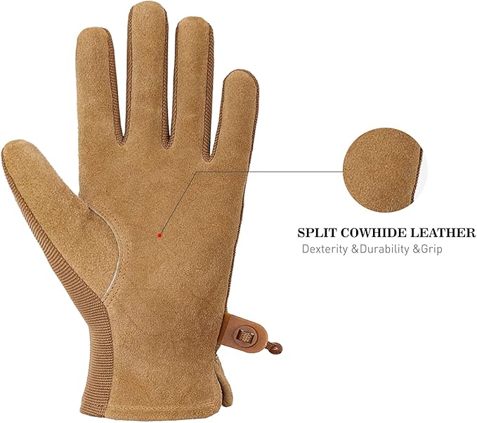 HANDLANDY Work Gloves for Women, Breathable Leather Gardening Glove for Yard Maintenance, Hand Protection with Touch Screen