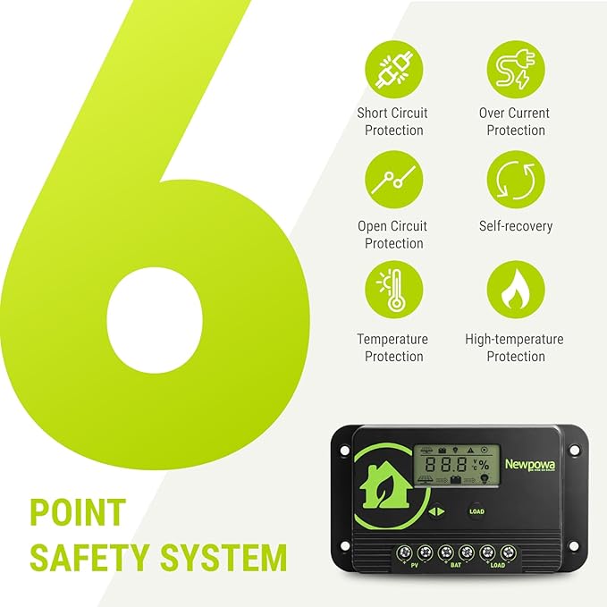 Newpowa 20A PWM Solar Charge Controller 12V/24V Compact Design LCD Display Off Grid Solar Panel Adjustablefor AGM, Gel, Flooded and Lithium Battery