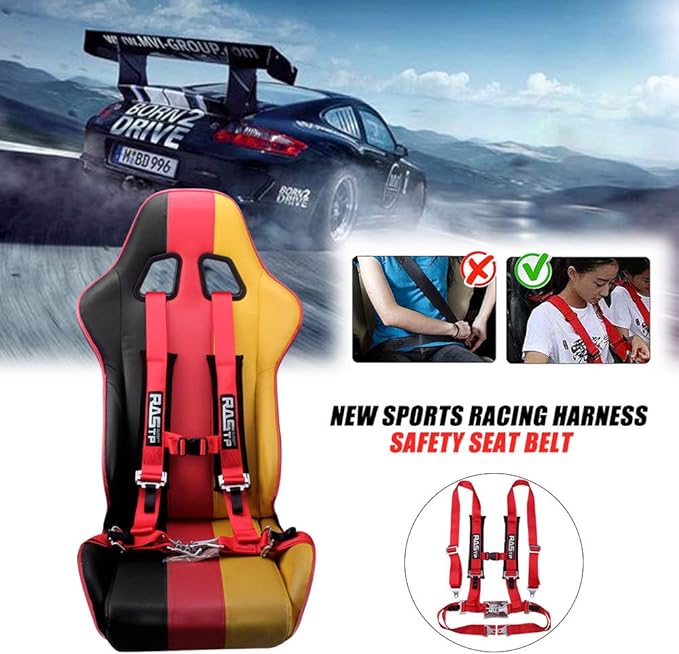 RASTP 4 Point Safety Harness Set with Ultra Comfort Heavy Duty Shoulder Pads,(Pack of 1) (Red)