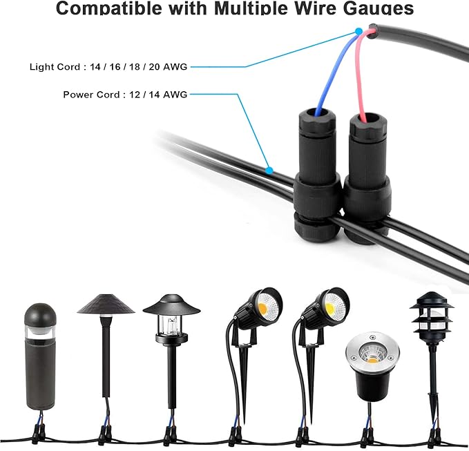 iCreating 50Pack Low Voltage Wire Connector, Landscape Lighting Connectors Waterproof for 12/2 Gauge Cable Landscape Light Connectors for Outdoor Path Lights Spotlights In-Ground Lights