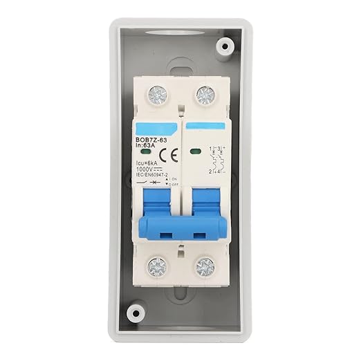 DC Miniature Circuit Breaker with Box, 63A 1000V Solar PV Disconnect Switch with Transparent Cover, IP65 Box Isolator for Solar Panel PV System Plug and Play