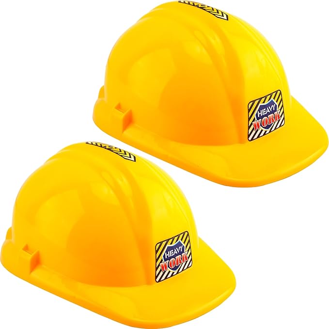 2 Pack Child Construction Hats Plastic Construction Worker Helmet Yellow Hard Hat for Kids Boys Girls Engineer Building Theme Party Dress Up