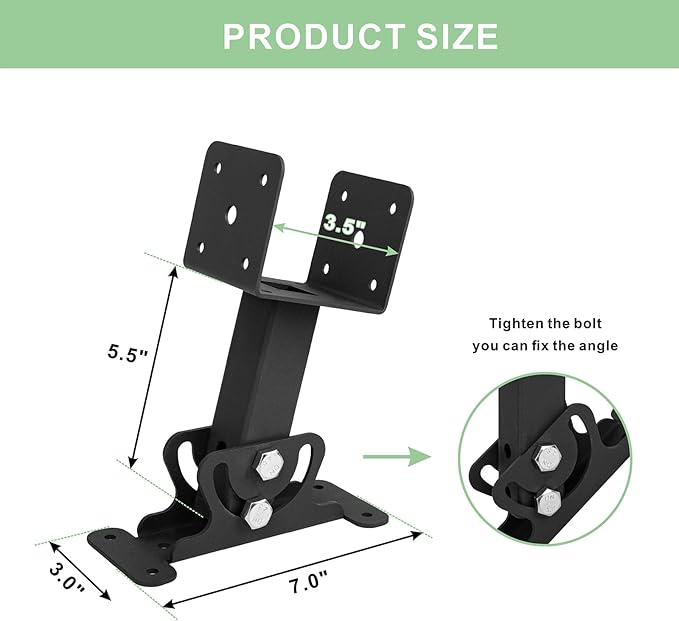Roof Riser Brackets Adjustable Pergola Beam Brackets, Heavy Duty Roof Mount Bracket for Roof Pergola Gazebo Hardware, Metal Black