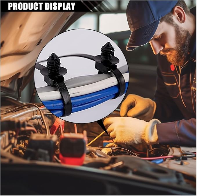 120PCS Car Push Mount Cable Zip Tie, Heavy Duty Fastener Cable Clip Self Locking Cable Strap Compatible with Boat Trailer, Nylon Engine Bay Wire Harness Restraint Tie Wrap for Indoor Outdoor