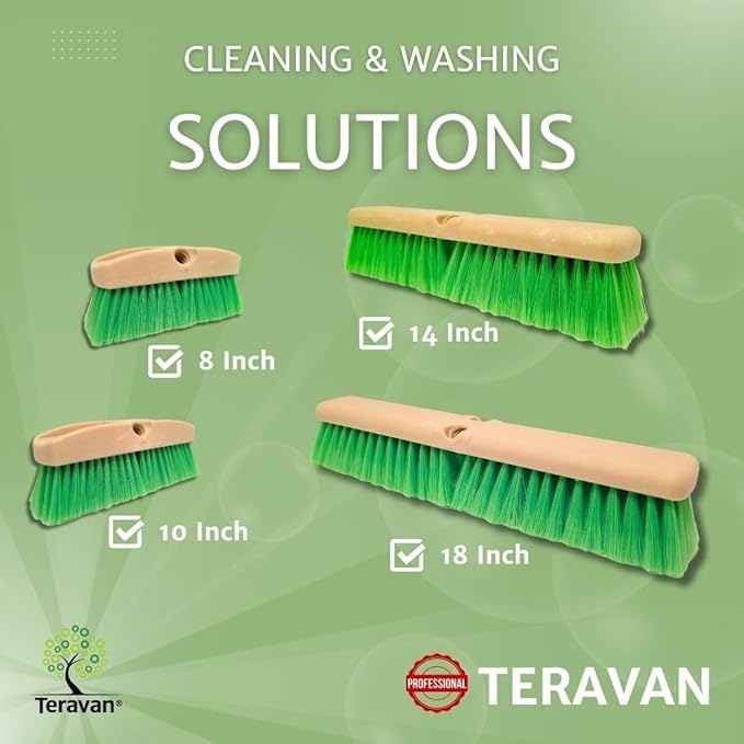 Teravan Green Flow Through Brush Head, 8-Inch Extra Soft Bristle Brush for Gentle Car Wash, RV, Boat, Window & Floor Cleaning, Compatible with Pole Handle