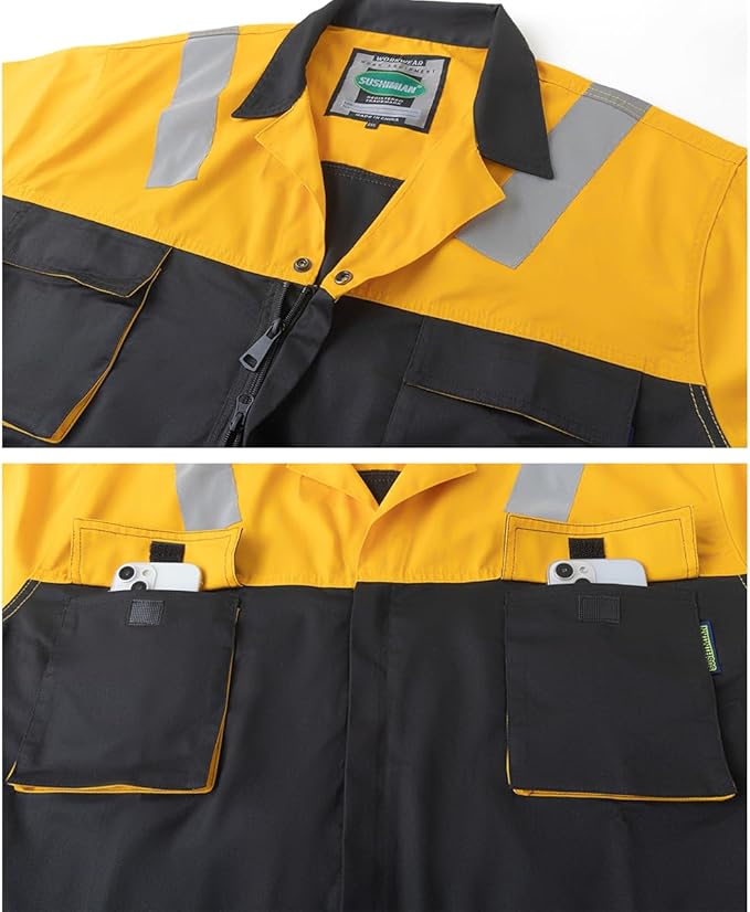 Men's Work Coverall High Visibility Overalls Mechanics Coveralls Workwear Jumpsuit with Multi Pockets