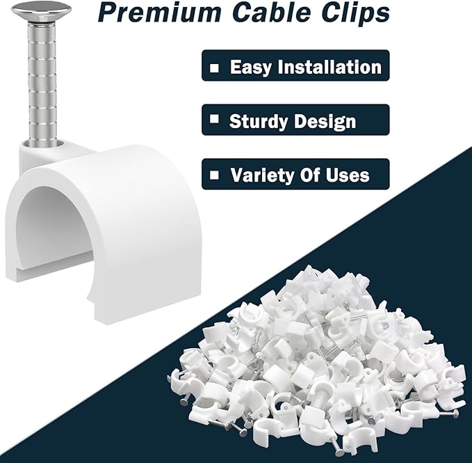 Cable Clips 10mm Nail in Cable Clip 1000 Pcs Cable Wire Clips Cable Tacks Coax Clips Speaker Wire Clips Cable Nails for Cords Cable Clamps Ethernet Cable Clip RG6 RG59 CAT6 RJ45