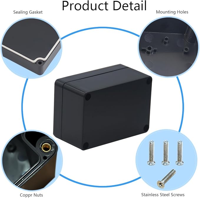 2 Pack Project Box Waterproof Plastic Junction Box ABS IP65 Electronic Project Case Power Enclosure 3.94 x 2.68 x 1.97 inch (100 x 68 x 50 mm)