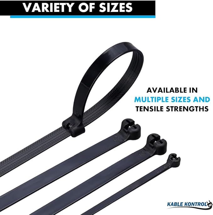 Kable Kontrol Cable Ties with Metal Tooth Bulk Pack, 14 Inch 3,000 Pcs, 120 Lbs Tensile Strength, Metal Pawl, Stainless Steel Toothed Self-Locking Device, UV Resistant Steel Barb Zip Ties - Black