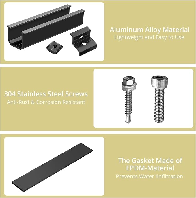 Anbte Solar Panel Mounting Kit for Single Panel, 4 Pcs 4.72in Mounting Rail & End Clamps, Solar Panel Mounting Brackets for RV Roof, Metal Roof, Tin Roof, Corrugated Roof, Sheet Roof, Black