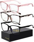 Blue-Light Blocking Glasses Computer Reading/Gaming/TV/Phones Glasses Fashion Anti Eyestrain Glasses for Women Men（D4 Black + Douhua + Pink）