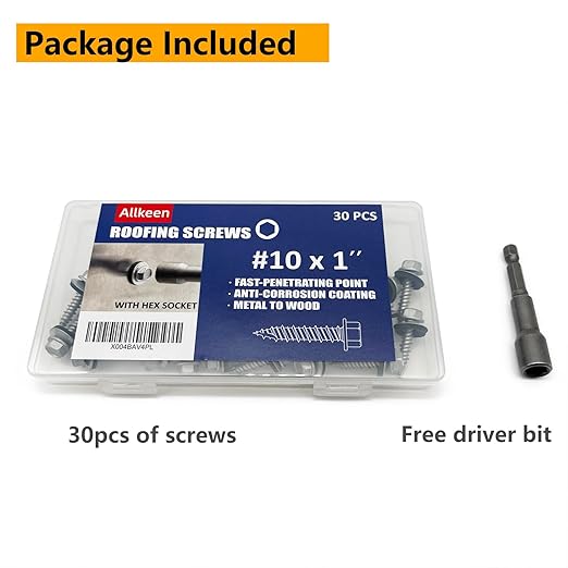 #10 x 1 Hex Head Sheet Metal Roof Screws, Rustpert Coating Metal to Wood siding Screws, 30 Pieces