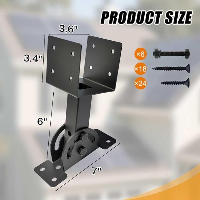 4x4 Heavy Duty Roof Riser Brackets Kit 3 Pcs，Adjustable Angle Pergola Brackets Black Powder-Coated for Patio Pergola Gazebo